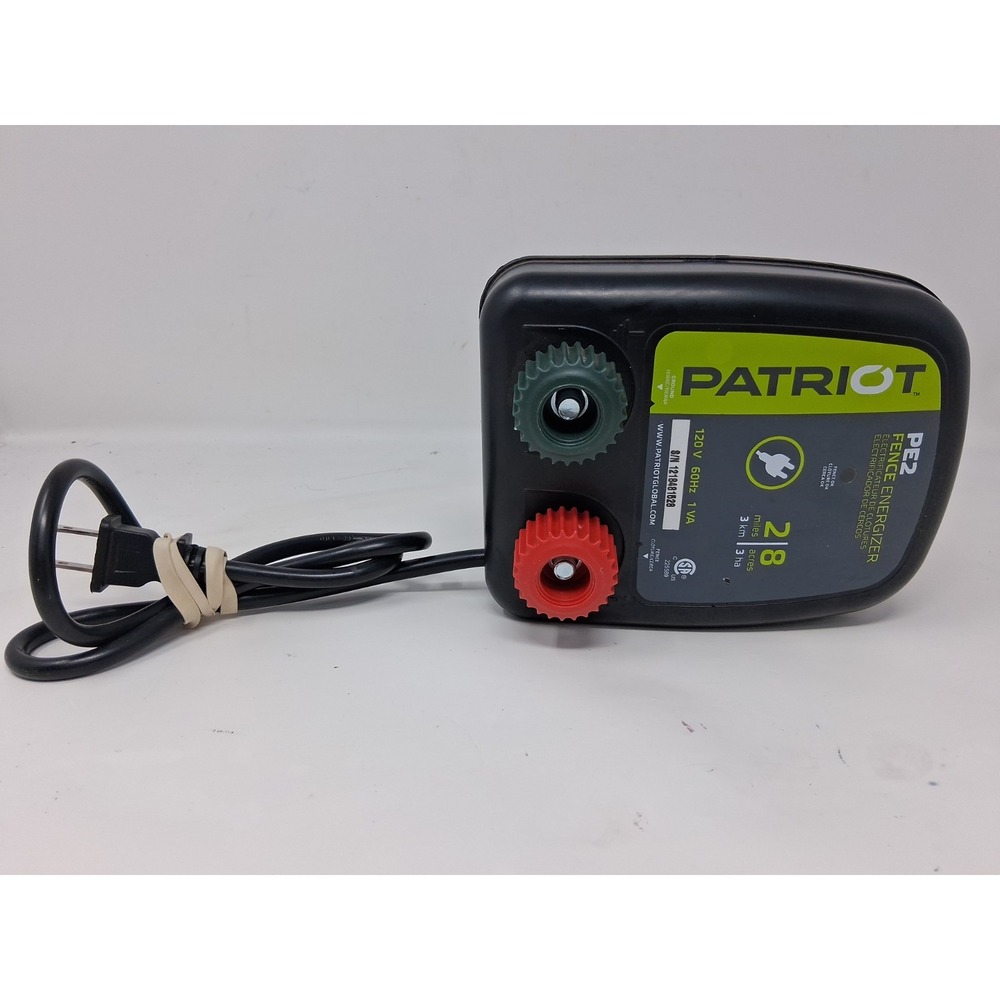 Patriot PE2 Electric Fence Energizer 2 Mile 8 Acre 120V AC PlugIn Charger Blck R